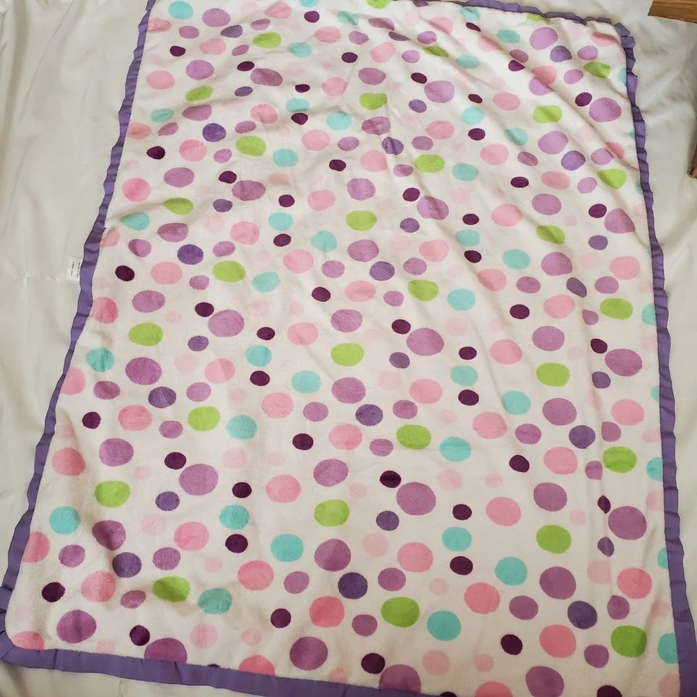 Carters Cozy Baby Girl Blanket Polka Dots Pink White Blue Green Purple‎ Satin
